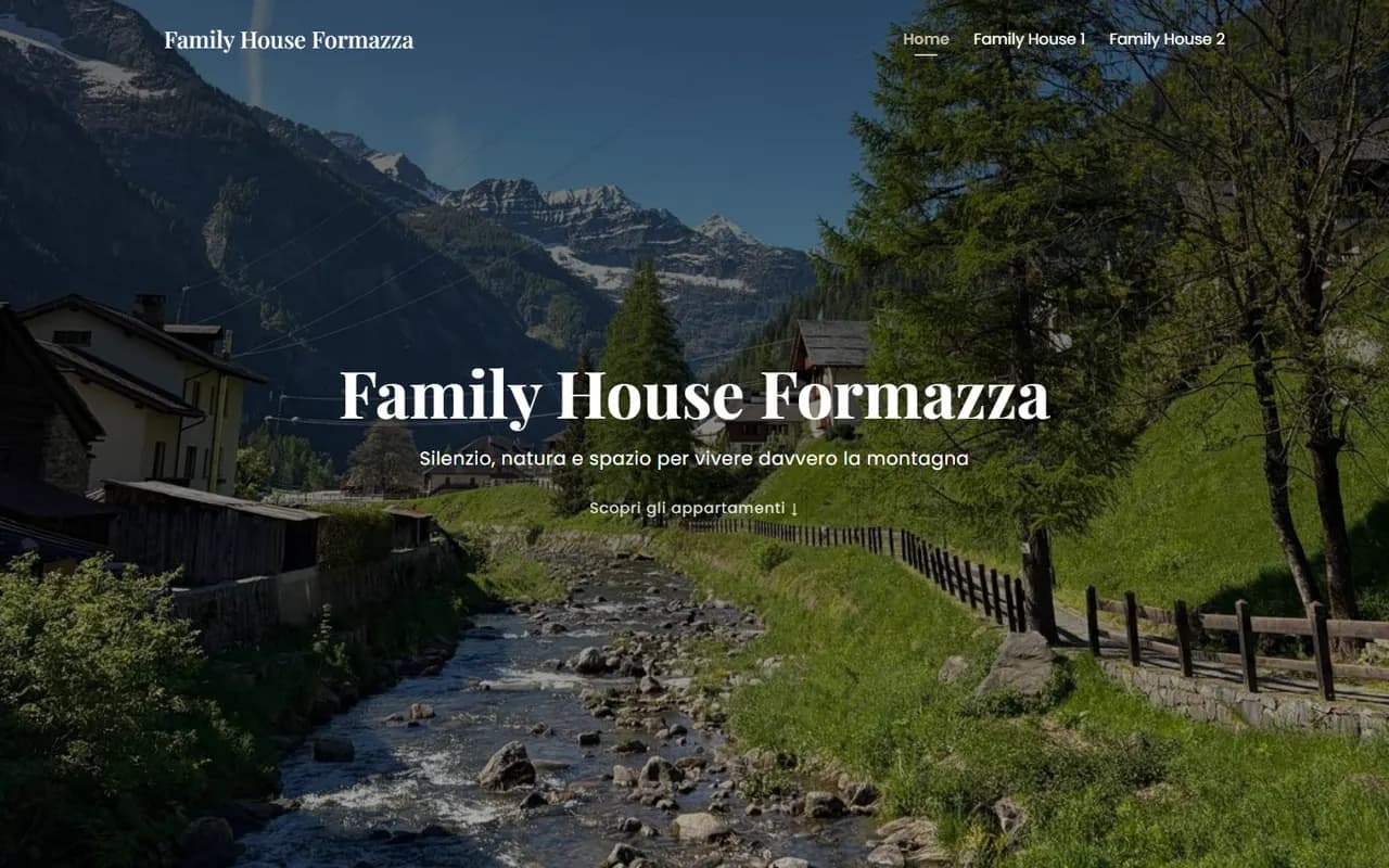 Home page del sito Family House Formazza su desktop
