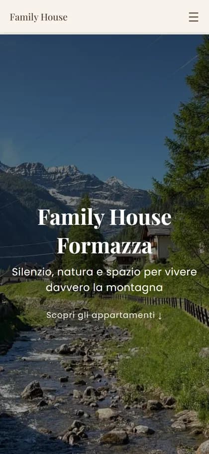 Home page del sito Family House Formazza su smartphone