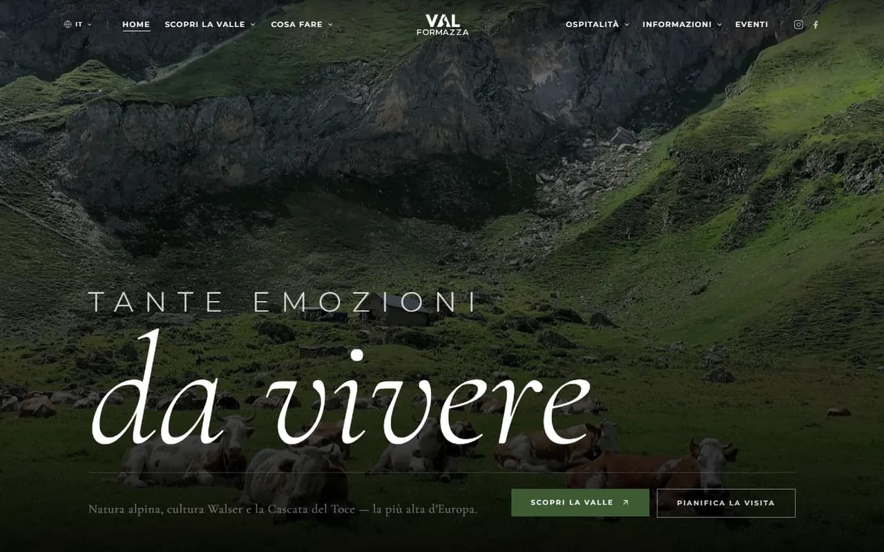 Home page del portale Val Formazza su desktop