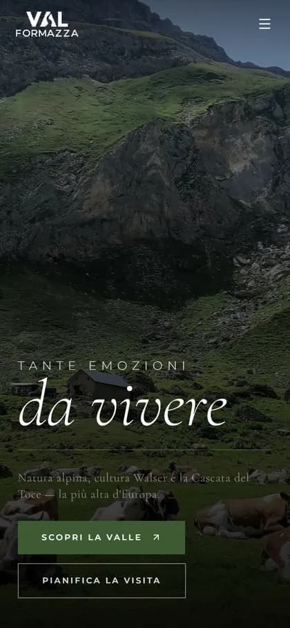 Home page del portale Val Formazza su smartphone