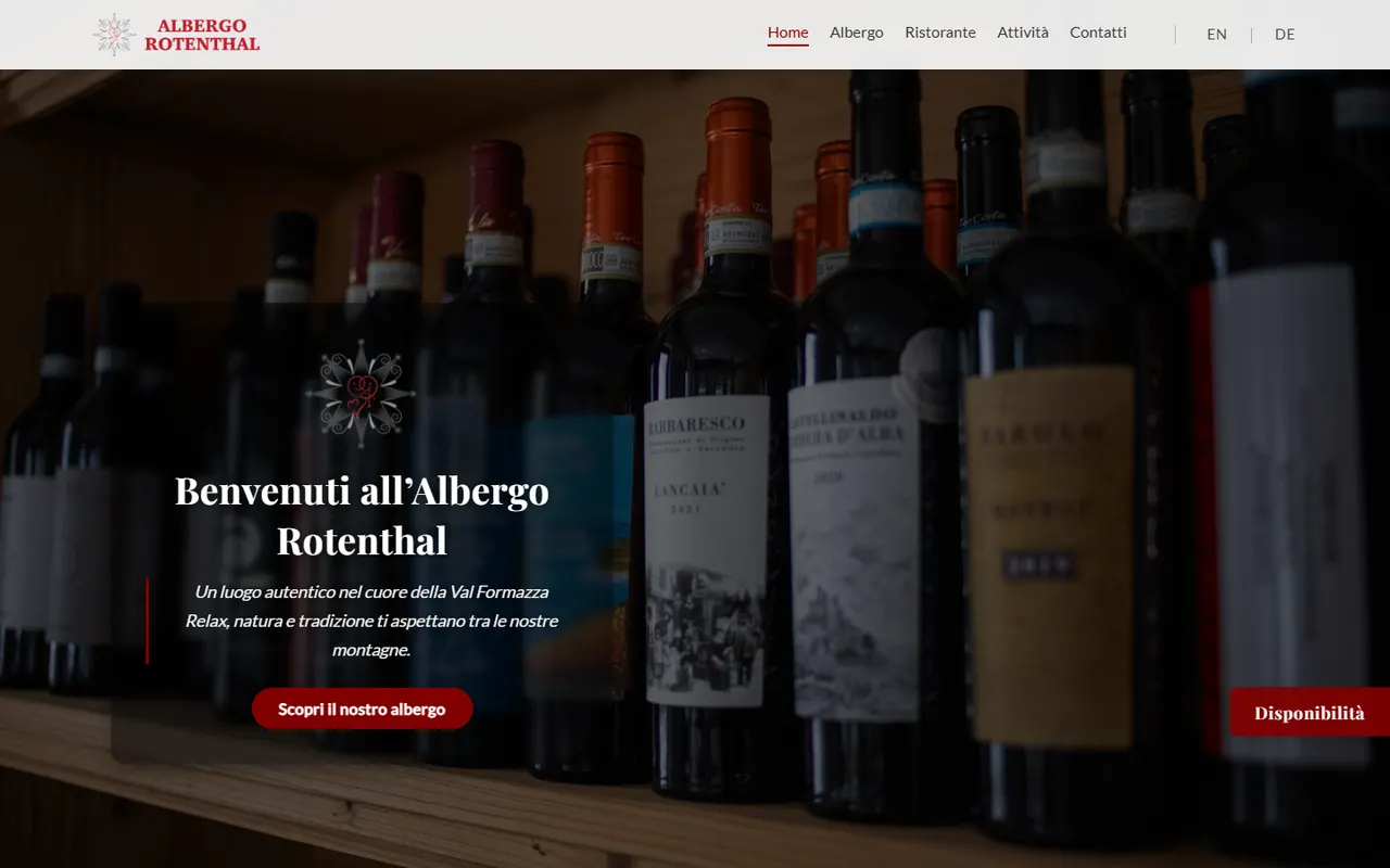 Home page del sito dell’Albergo Rotenthal su desktop