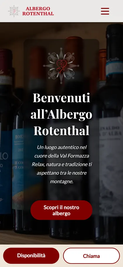 Home page del sito dell’Albergo Rotenthal su smartphone